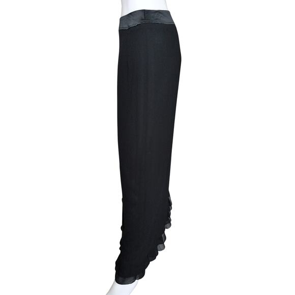 Black Chiffon Ruffle Midi Skirt 4 Asymmetric Hem Evening Party Cocktail Elegant - Picture 4 of 7